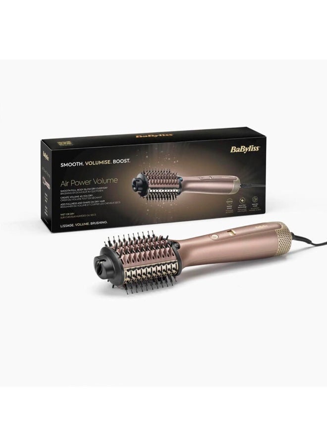 BaByliss Air Power Volume 3 in 1 Hot Air Brush 1000W for Drying Volumizing & Straightening, Ionic Anti Frizz Hair Dryer Brush for Wet & Dry Hair, Oval Styling Brush, Gold - AS95E gold - Image 1
