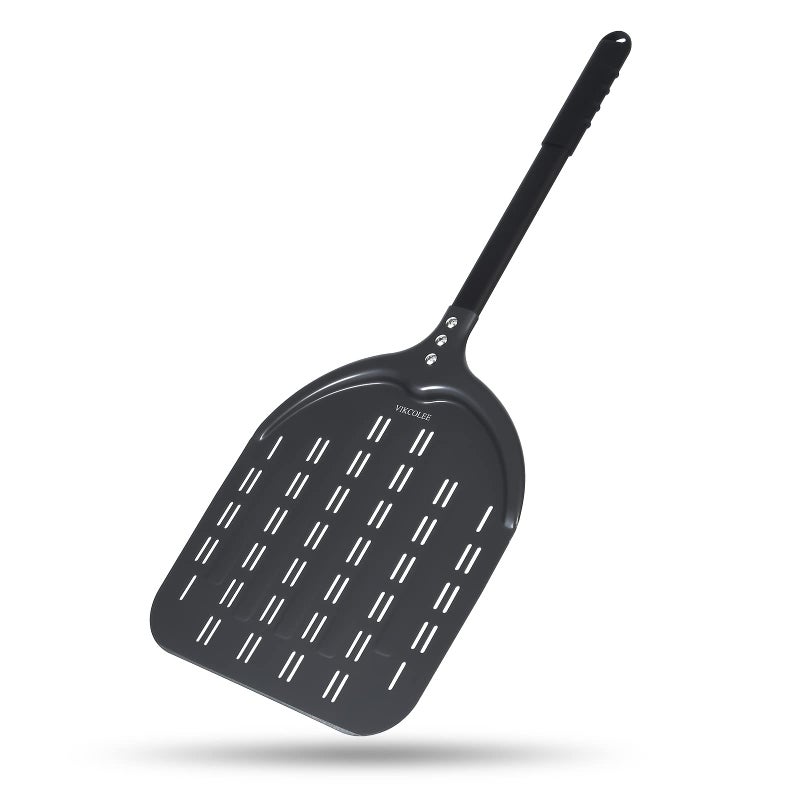VIKCOLEE Perforated Pizza Peel 12 x 14 Inch Rectangular Pizza Turning Peel Professional Anodized Aluminum Turning Pizza Spatula 26 inch overall
