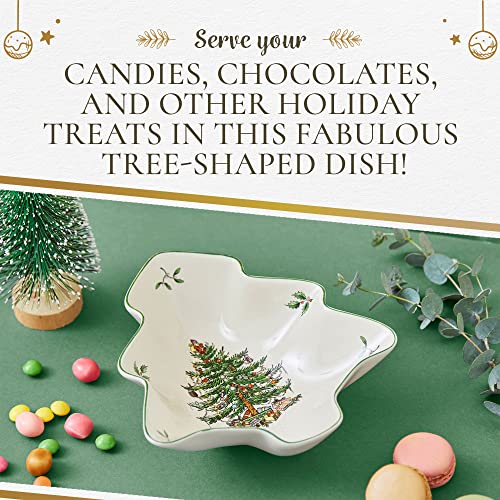 Spode طبق تقديم شجرة عيد الميلاد من سبود، وعاء على شكل شجرة بقطر 9 بوصات، مصنوع من الخزف الفاخر، آمن في غسالة الصحون، أدوات تقديم زخرفية، أدوات مائدة احتفالية، مثالي للترفيه في العطلات وزينة المنزل - Image 5