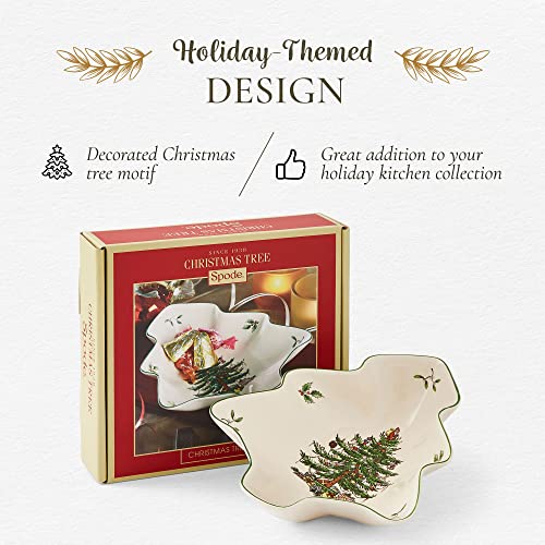 Spode طبق تقديم شجرة عيد الميلاد من سبود، وعاء على شكل شجرة بقطر 9 بوصات، مصنوع من الخزف الفاخر، آمن في غسالة الصحون، أدوات تقديم زخرفية، أدوات مائدة احتفالية، مثالي للترفيه في العطلات وزينة المنزل - Image 3