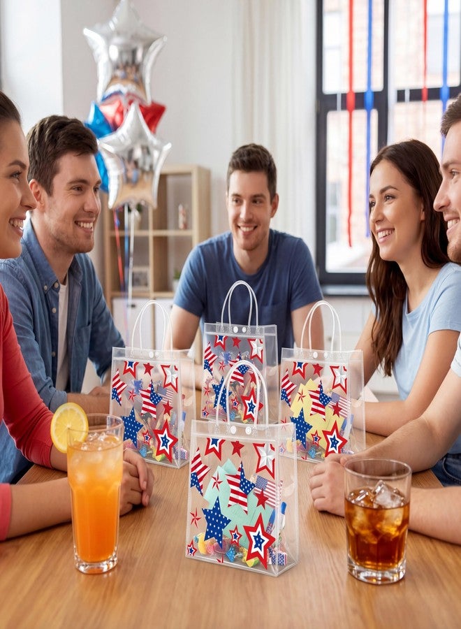 رينبوزو، ٢٥ كيس هدايا وطني لعيد الاستقلال (٤ يوليو)، مقاس ٨ × ٨ × ٣ بوصات: أكياس بلاستيكية شفافة من مادة PVC مزودة بمقابض، مناسبة لحفلات عيد الاستقلال والذكرى السنوية الـ ٢٥٠ ويوم الذكرى. - Image 5