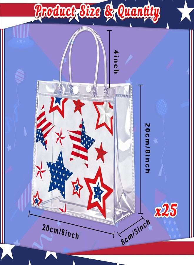 رينبوزو، ٢٥ كيس هدايا وطني لعيد الاستقلال (٤ يوليو)، مقاس ٨ × ٨ × ٣ بوصات: أكياس بلاستيكية شفافة من مادة PVC مزودة بمقابض، مناسبة لحفلات عيد الاستقلال والذكرى السنوية الـ ٢٥٠ ويوم الذكرى. - Image 3