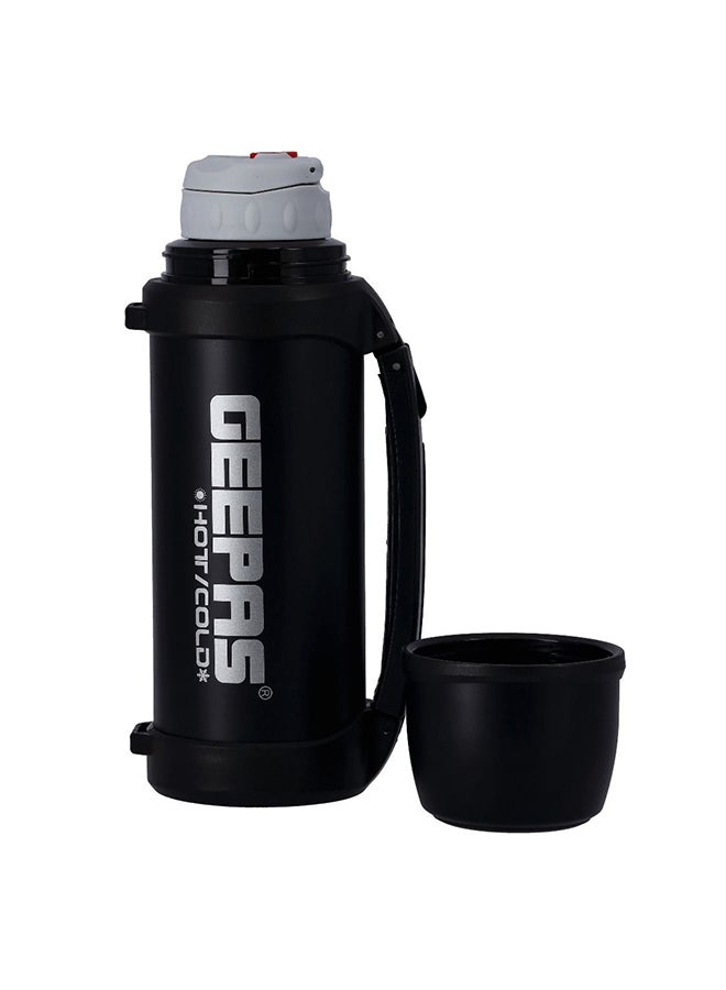 GEEPAS Vacuum Insulated Flask Leak Proof Stainless Steel Double Walled Thermal Mug for Hot or Cold Drink Silver/Black 1.2Liters - Image 2