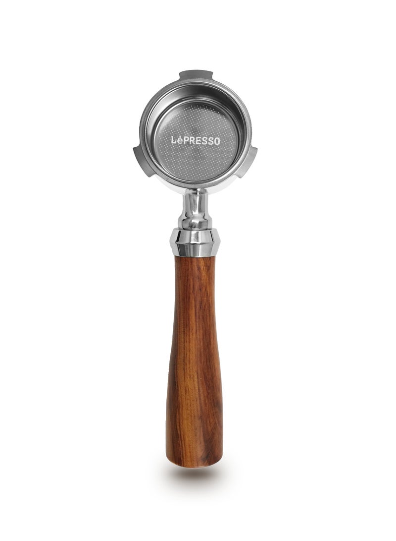 LePRESSO 51mm Bottomless Portafilter with Ergonomic Wooden Handle, Stainless Steel & Aluminum Alloy Construction, Compatible with 51mm Coffee Machines, Visible Extraction, Pure Flow for Espresso Mastery – Brown - Image 1