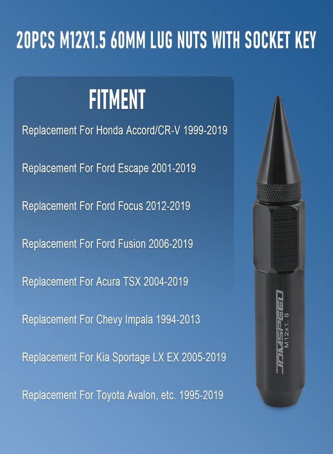 JDMSPEED New Black 20PCS M12X1.5 Cap Spiked Extended Tuner 60mm Aluminum Wheels Rims Lug Nuts - Image 3