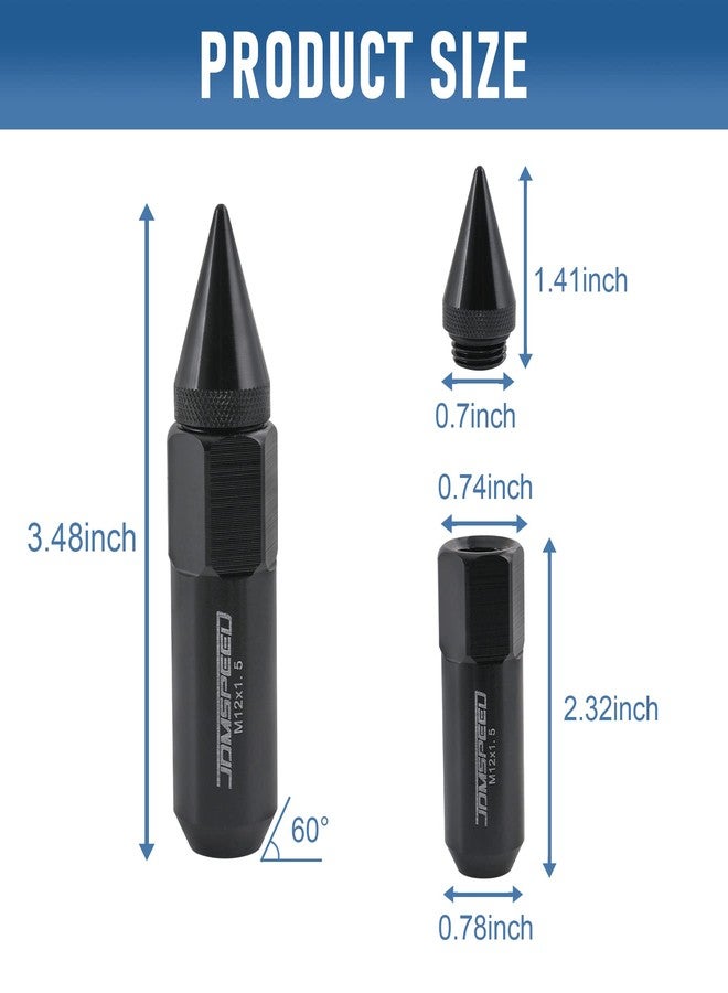 JDMSPEED New Black 20PCS M12X1.5 Cap Spiked Extended Tuner 60mm Aluminum Wheels Rims Lug Nuts - Image 4