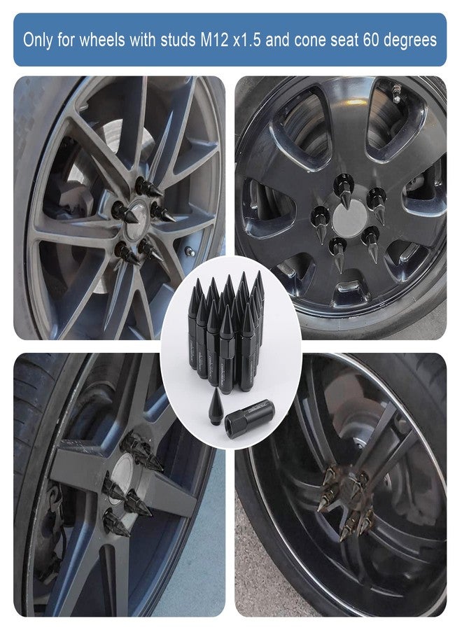 JDMSPEED New Black 20PCS M12X1.5 Cap Spiked Extended Tuner 60mm Aluminum Wheels Rims Lug Nuts - Image 2