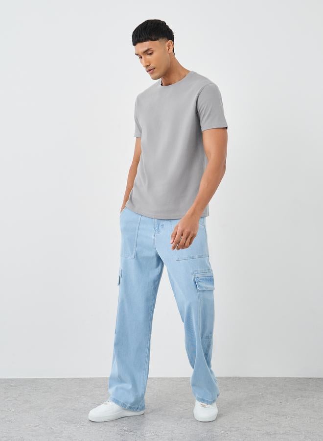 Styli Men Grey Popcorn Textured Knit Crew Neck T-Shirt - Image 2