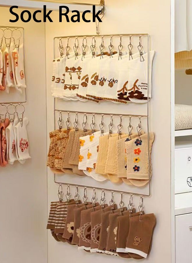 رف تجفيف الجوارب رف تجفيف الجوارب المنزلية مشبك مقاوم للرياح متعدد الطبقات معلق من الفولاذ المقاوم للصدأ لغسيل الملابس وتجفيف الجوارب مشبك تخزين الضروريات اليومية رف الشمس - Image 1