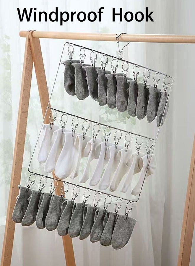 رف تجفيف الجوارب رف تجفيف الجوارب المنزلية مشبك مقاوم للرياح متعدد الطبقات معلق من الفولاذ المقاوم للصدأ لغسيل الملابس وتجفيف الجوارب مشبك تخزين الضروريات اليومية رف الشمس - Image 2