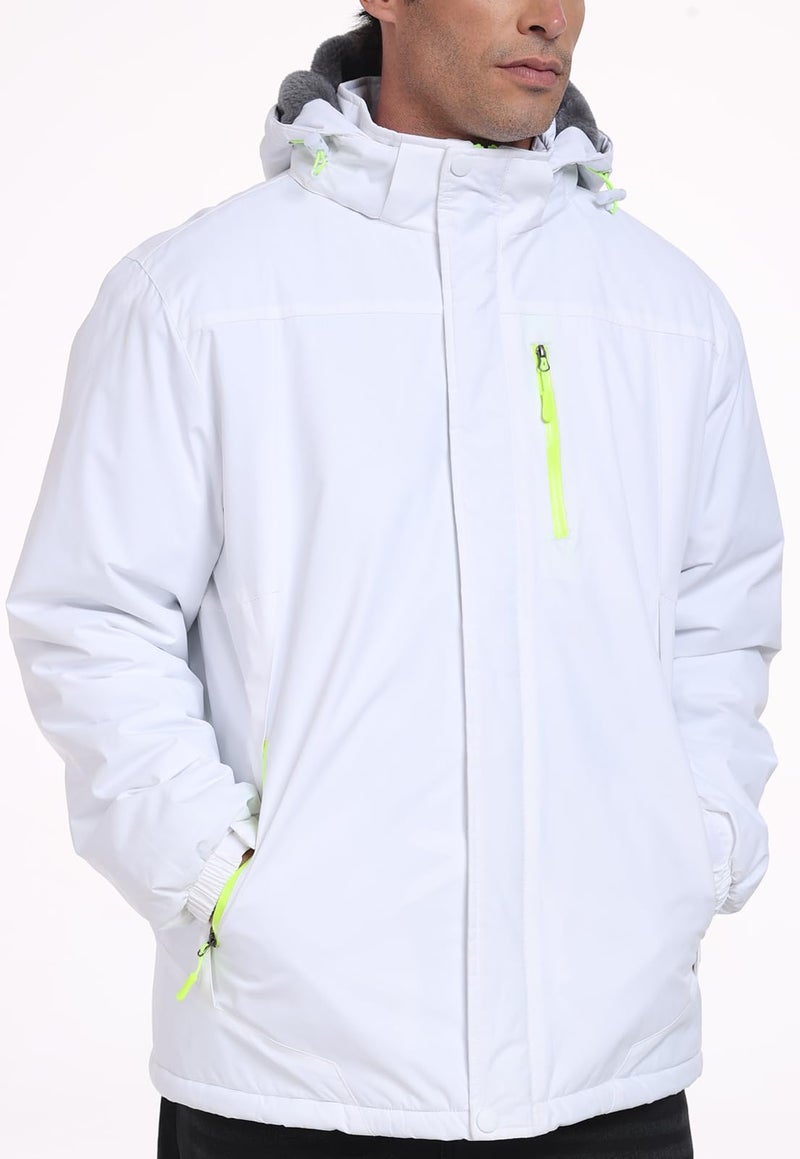 SPOSULEI Winter Jackets for Mens Ski Snow Water Resistant Heavyweight Jackets Warm Fleece Lined Coats with Hood White 2XL - Image 2