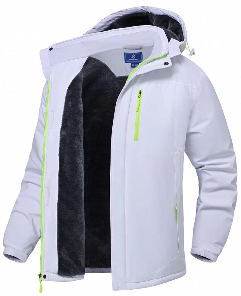 SPOSULEI Winter Jackets for Mens Ski Snow Water Resistant Heavyweight Jackets Warm Fleece Lined Coats with Hood White 2XL - Image 1