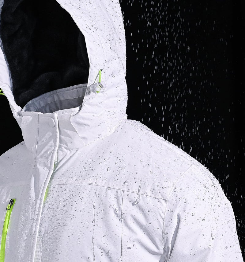 SPOSULEI Winter Jackets for Mens Ski Snow Water Resistant Heavyweight Jackets Warm Fleece Lined Coats with Hood White 2XL - Image 3