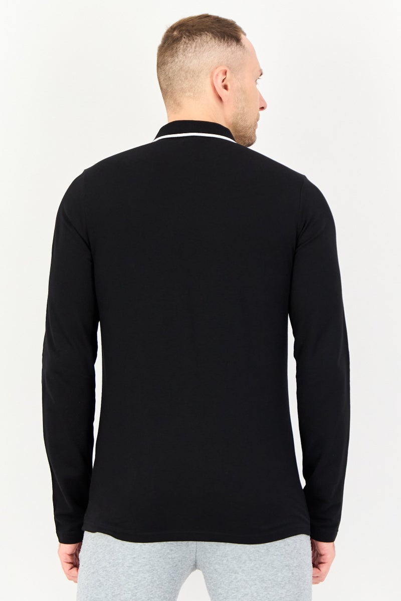 PUMA قميص بولو خارجي بأكمام طويلة للرجال، لياقة، شعار العلامة التجارية، أسود - Image 4