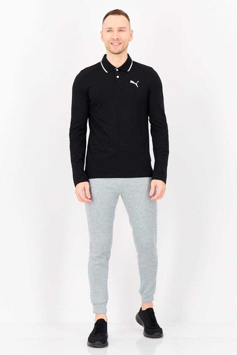 PUMA قميص بولو خارجي بأكمام طويلة للرجال، لياقة، شعار العلامة التجارية، أسود - Image 2