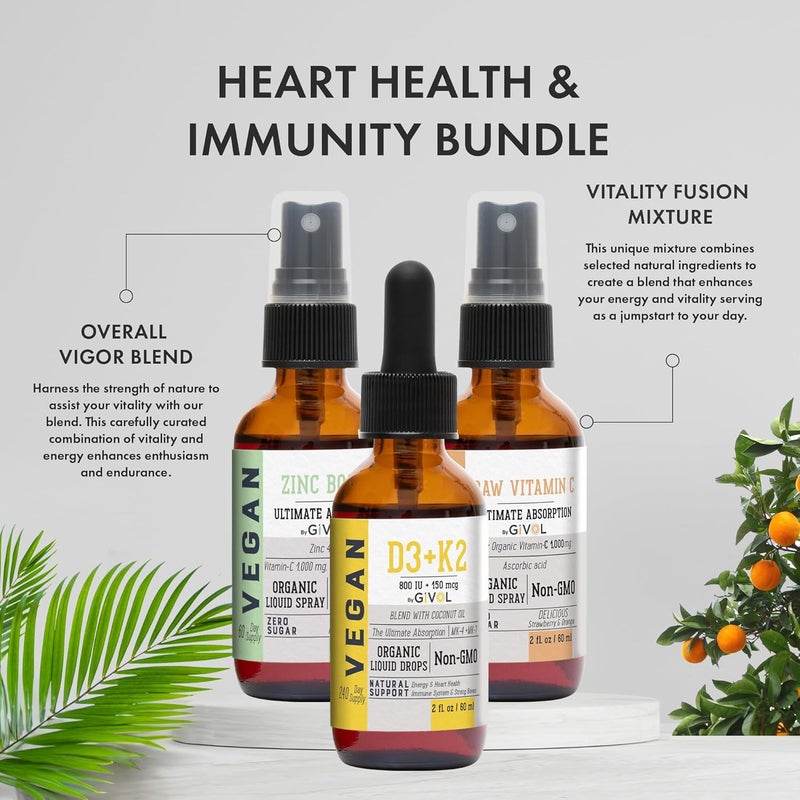 GIVOL Immunity Support Pack  Raw Vitamin C D3  K2 Liquid Zinc Picolinate  Premium Heart Health Vitamins wEssential Minerals Antioxidant Properties  Cardiovascular Benefits  180 Days Supply - Image 3