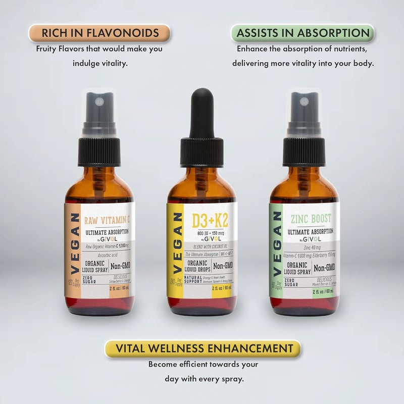 GIVOL Immunity Support Pack  Raw Vitamin C D3  K2 Liquid Zinc Picolinate  Premium Heart Health Vitamins wEssential Minerals Antioxidant Properties  Cardiovascular Benefits  180 Days Supply - Image 4