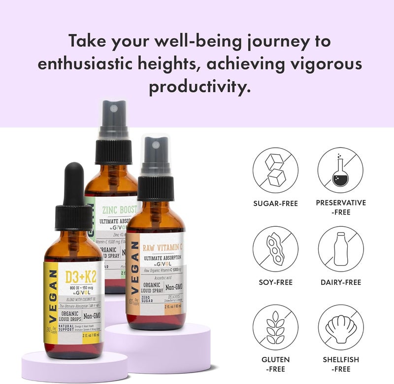 GIVOL Immunity Support Pack  Raw Vitamin C D3  K2 Liquid Zinc Picolinate  Premium Heart Health Vitamins wEssential Minerals Antioxidant Properties  Cardiovascular Benefits  180 Days Supply - Image 2