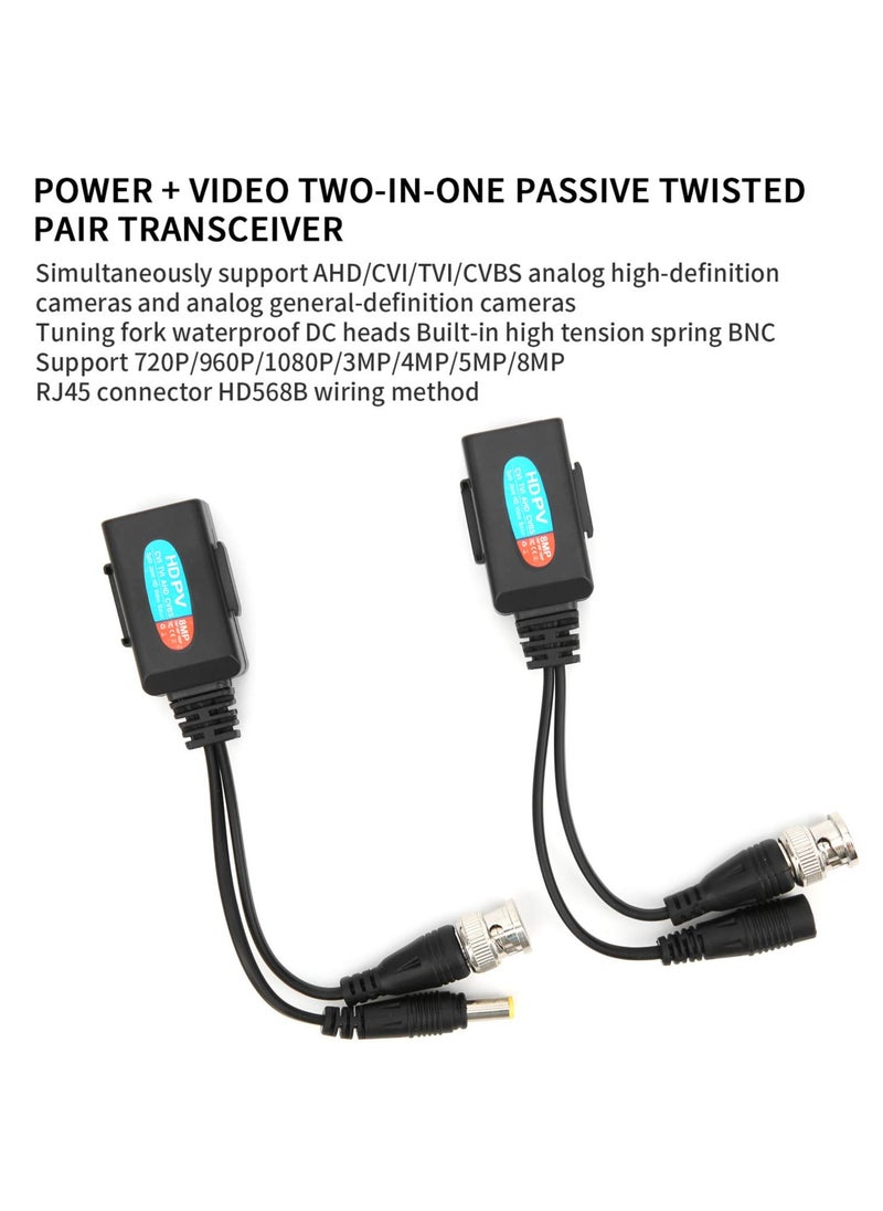 SANMUGEED - HD Cat5 RJ45 to BNC Video Baluns transceiver Passive with Power Connector for 720P 1080P 3MP 4MP 5MP 8MP HD-CVI/TVI/AHD/CVBS/960H Camera - Image 1