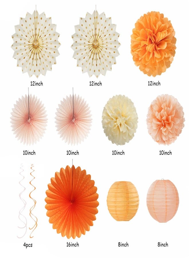 Hugtmr Orange-Beige Peach Fall-Boho Thanksgiving Party-Decorations - 31pcs Autumn Friendsgiving Banner,Streamers Tassel Garland,Birthday Tissue Pom Poms, Paper Lantern Fans,Bridal Shower Hanging Decor Hugtmr - Image 2