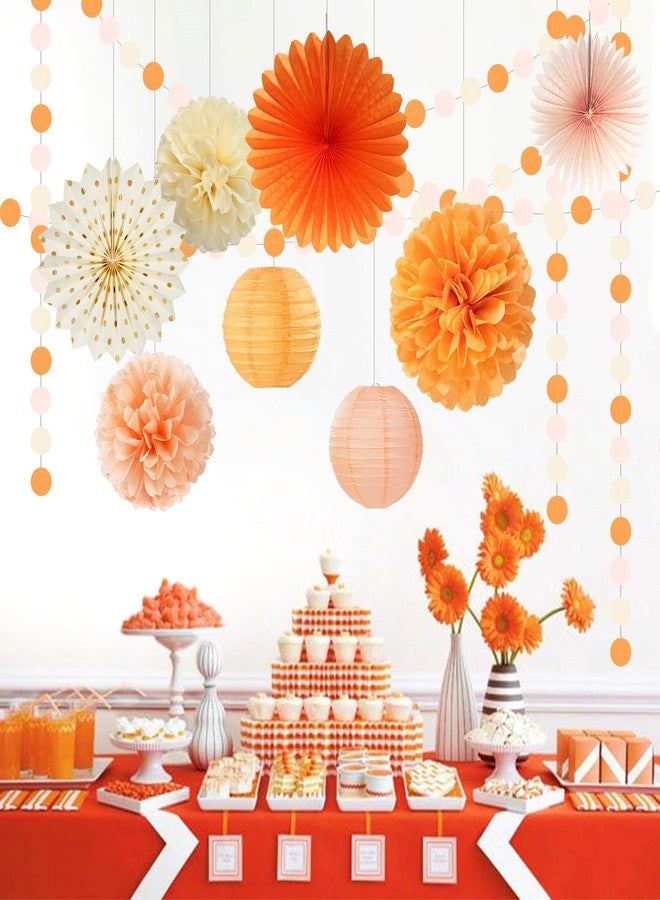 Hugtmr Orange-Beige Peach Fall-Boho Thanksgiving Party-Decorations - 31pcs Autumn Friendsgiving Banner,Streamers Tassel Garland,Birthday Tissue Pom Poms, Paper Lantern Fans,Bridal Shower Hanging Decor Hugtmr - Image 4