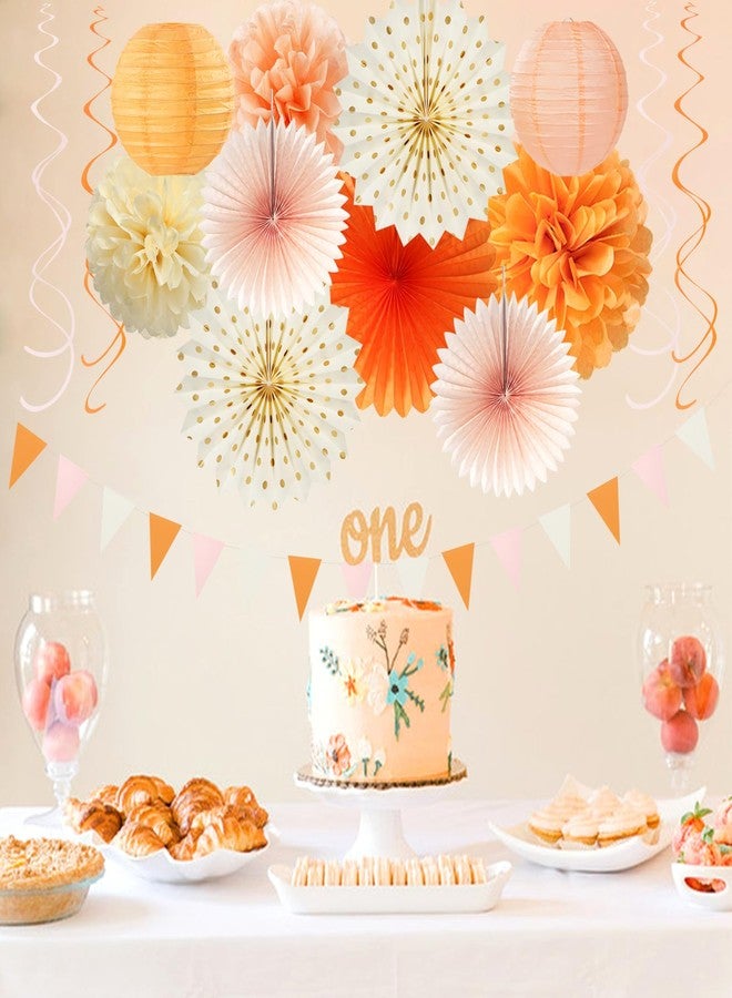 Hugtmr Orange-Beige Peach Fall-Boho Thanksgiving Party-Decorations - 31pcs Autumn Friendsgiving Banner,Streamers Tassel Garland,Birthday Tissue Pom Poms, Paper Lantern Fans,Bridal Shower Hanging Decor Hugtmr - Image 5