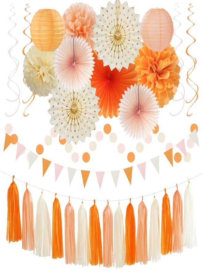 Hugtmr Orange-Beige Peach Fall-Boho Thanksgiving Party-Decorations - 31pcs Autumn Friendsgiving Banner,Streamers Tassel Garland,Birthday Tissue Pom Poms, Paper Lantern Fans,Bridal Shower Hanging Decor Hugtmr - Image 1
