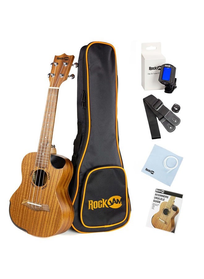RockJam Premium Tenor Ukulele Kit with Tuner, Gig Bag, Strap, Picks & Spare Strings, 4, Right, Natural, Full (RJUK-712T-N) - Image 1