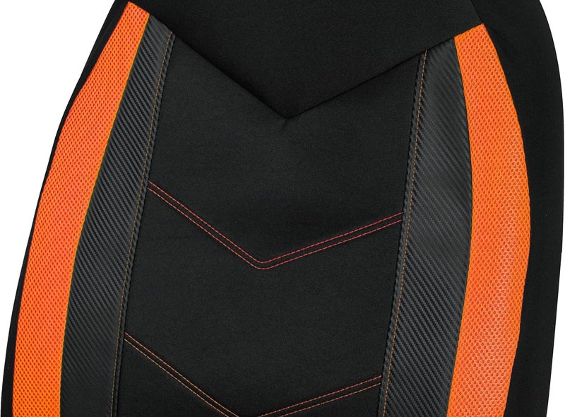 PIC AUTO High Back Front Car Seat Covers - Sports Carbon Fiber Mesh Design, Two Front Set, Airbag Compatible, Universal Fit for Most Cars (Orange) - Image 3