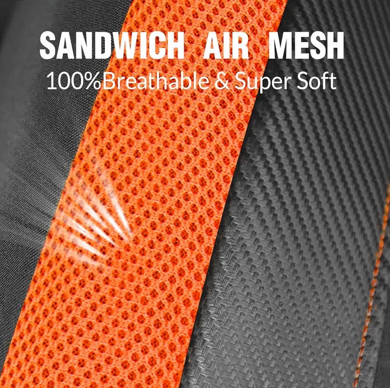 PIC AUTO High Back Front Car Seat Covers - Sports Carbon Fiber Mesh Design, Two Front Set, Airbag Compatible, Universal Fit for Most Cars (Orange) - Image 4