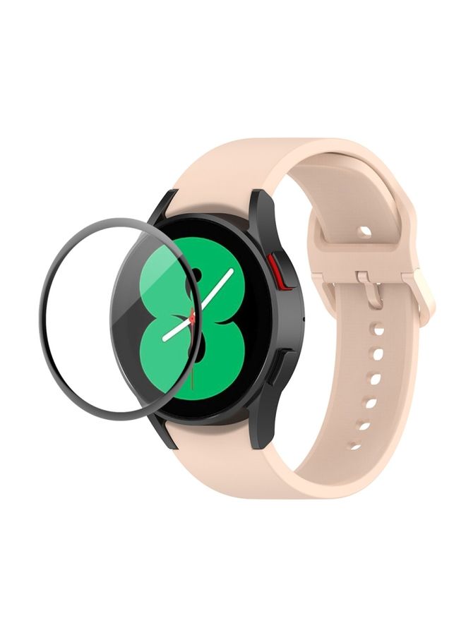 Replacement Strap For Samsung Galaxy Watch4 44mm JUNSUNMAY Silicone Adjustable Strap + Full Coverage PMMA Screen Protector Kit Light Pink