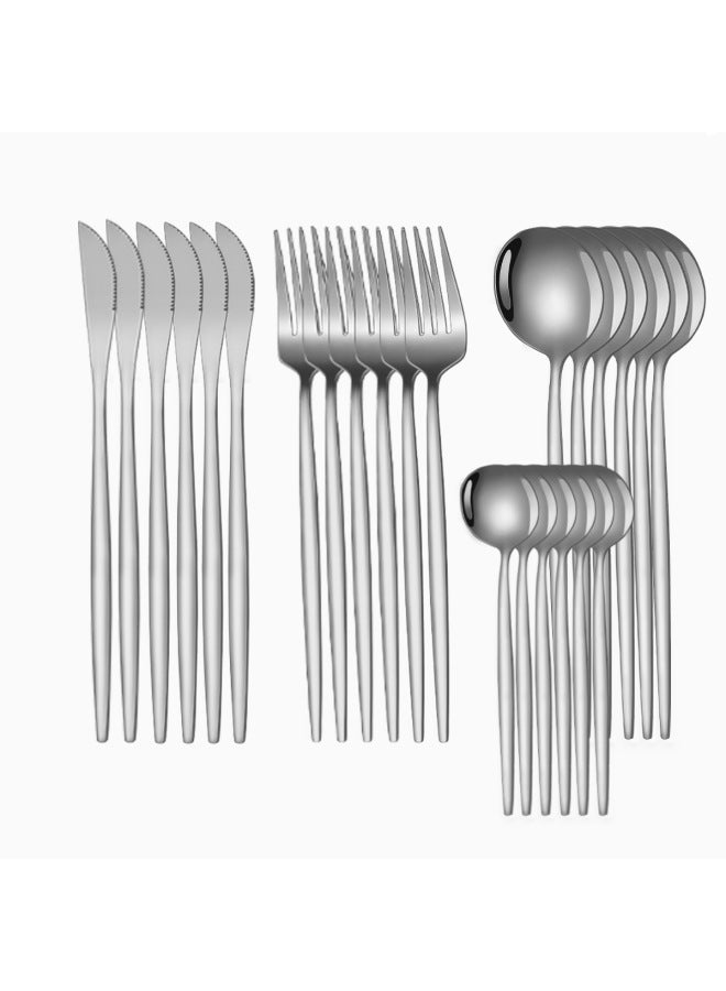 Silver 24 piece Set New Portuguese 24/30-piece Stainless Steel Cutlery Set Hotel Steak Knife, Fork, And Spoon Set - Image 1