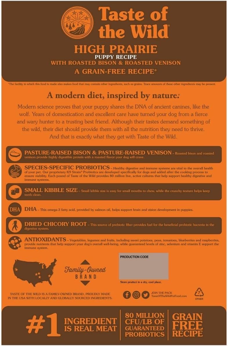 Taste of the Wild High Prairie Puppy Recipe with Roasted Bison and Roasted Venison Dry Dog Food - 2 kg - Image 3