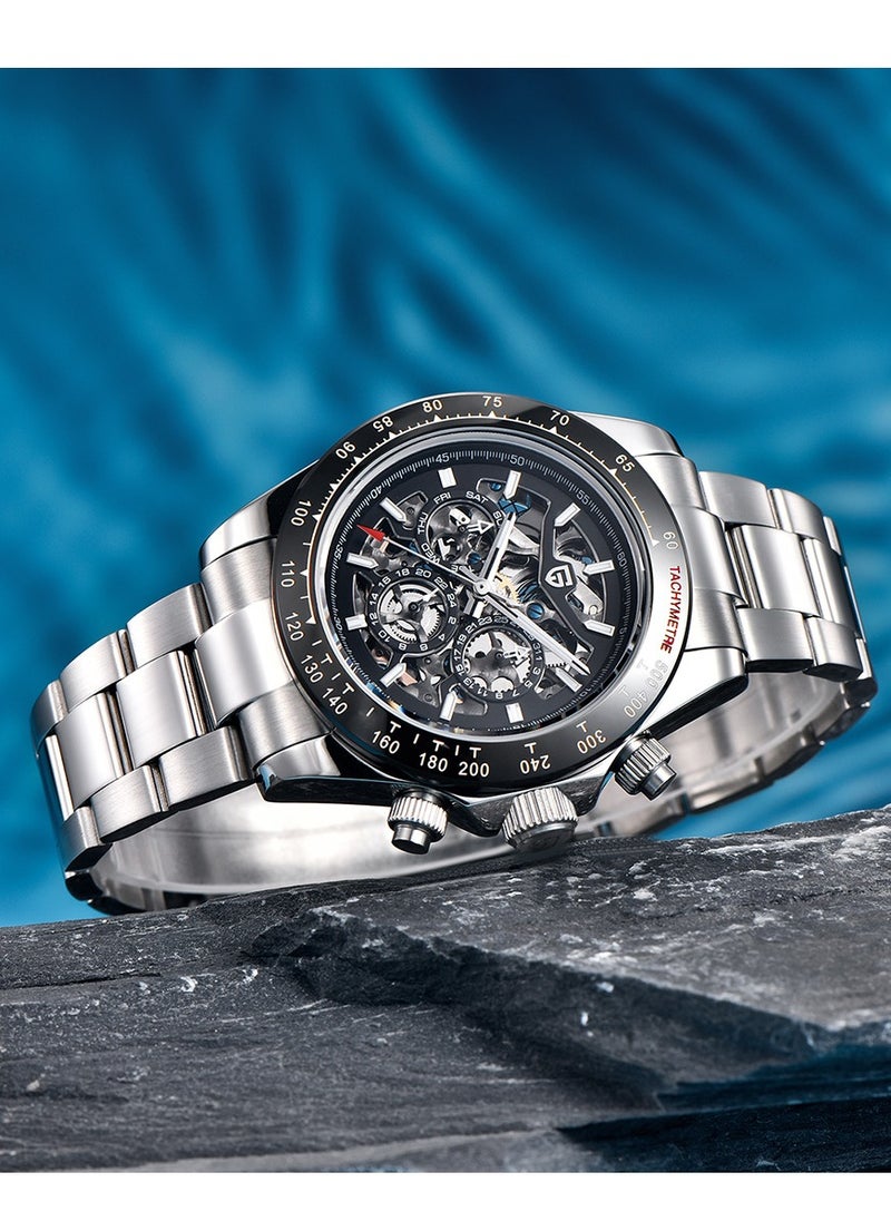 PAGANI DESIGN - Men's Skeleton Automatic Watches Mechanical Stainless Steel Waterproof Wrist Watch with Sapphire Glass - Image 1