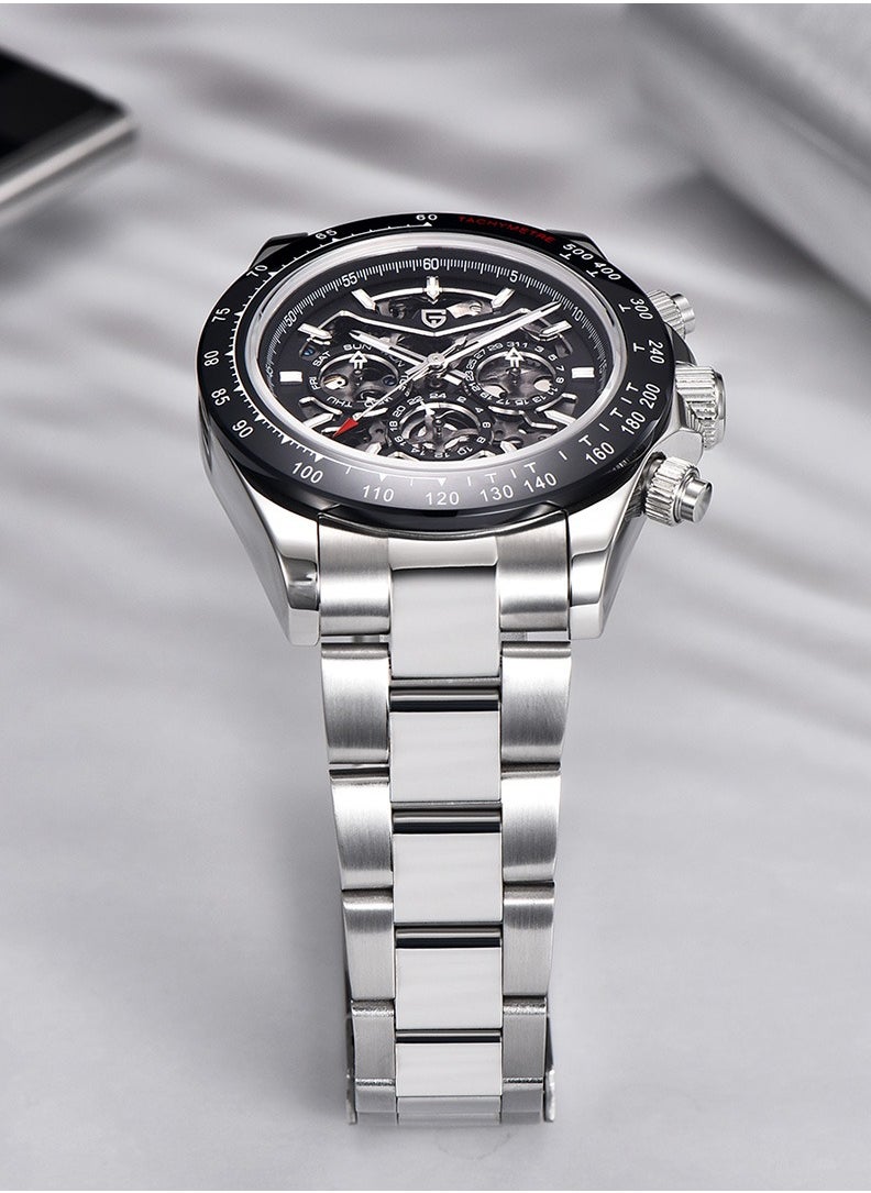 PAGANI DESIGN - Men's Skeleton Automatic Watches Mechanical Stainless Steel Waterproof Wrist Watch with Sapphire Glass - Image 1