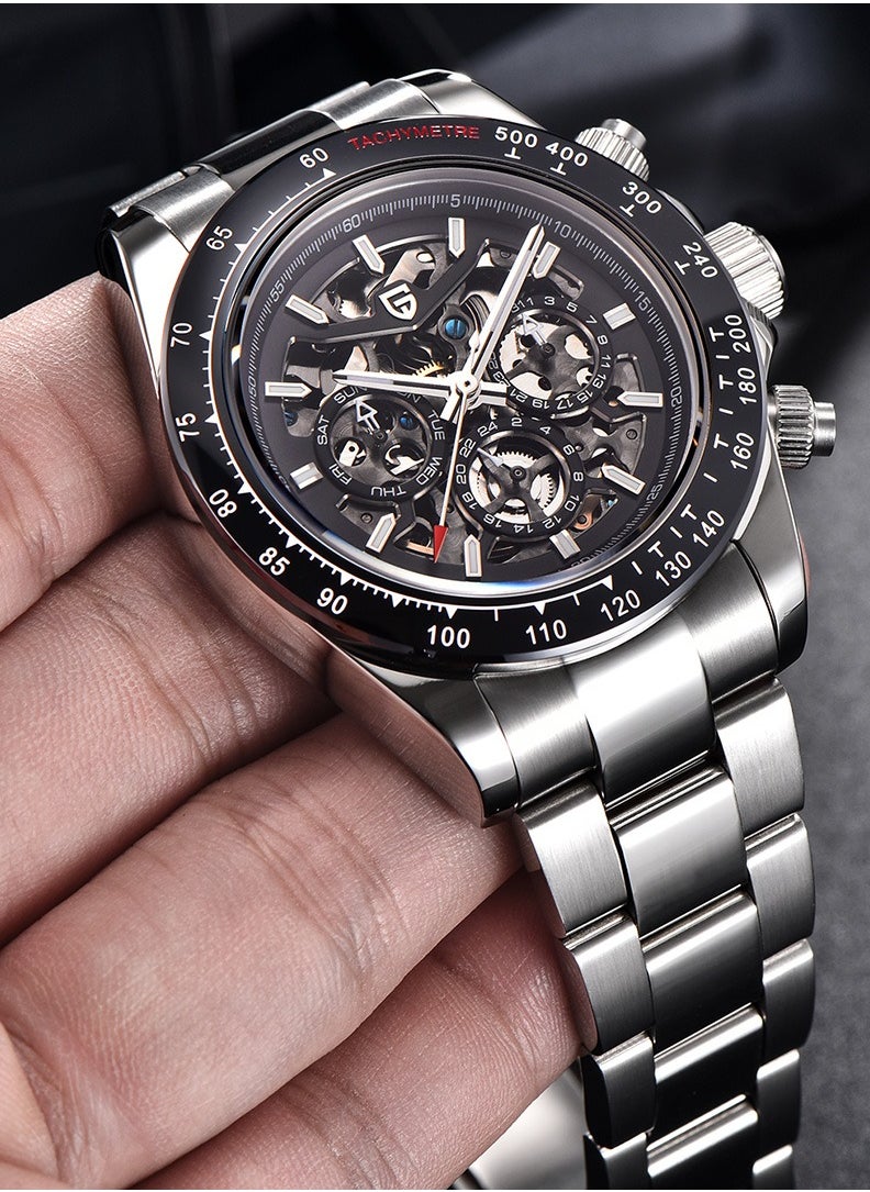 PAGANI DESIGN - Men's Skeleton Automatic Watches Mechanical Stainless Steel Waterproof Wrist Watch with Sapphire Glass - Image 1