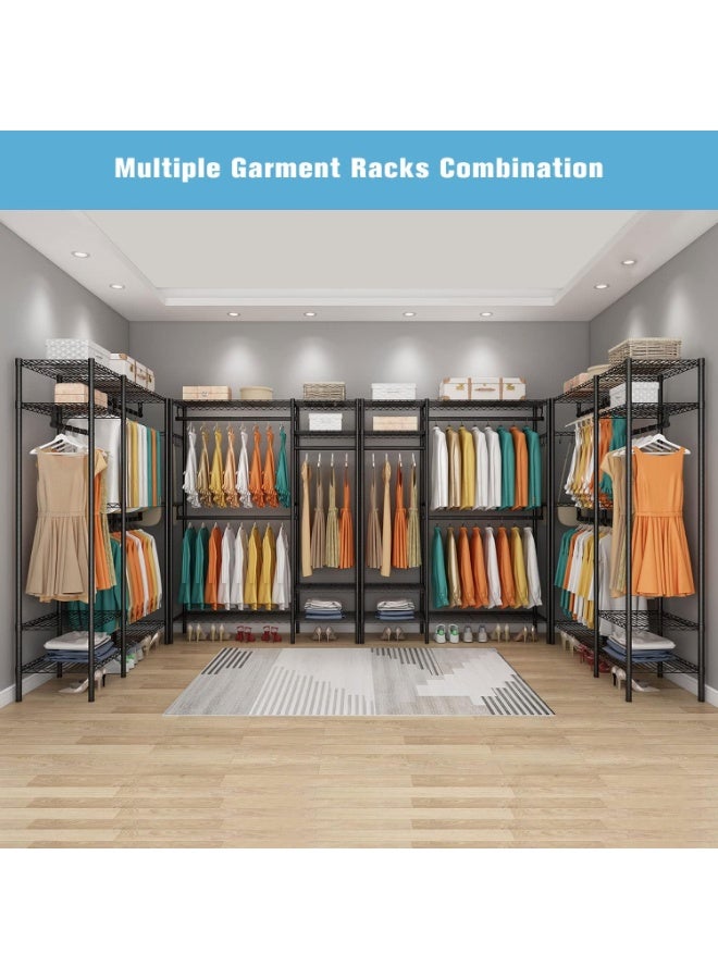 Forthcan Adjustable Metal Clothes Rack with Wheels, Multifunctional Wardrobe Organizer with Hanging Rods and Storage Shelves (Black, 114×42×194 cm) - Image 3