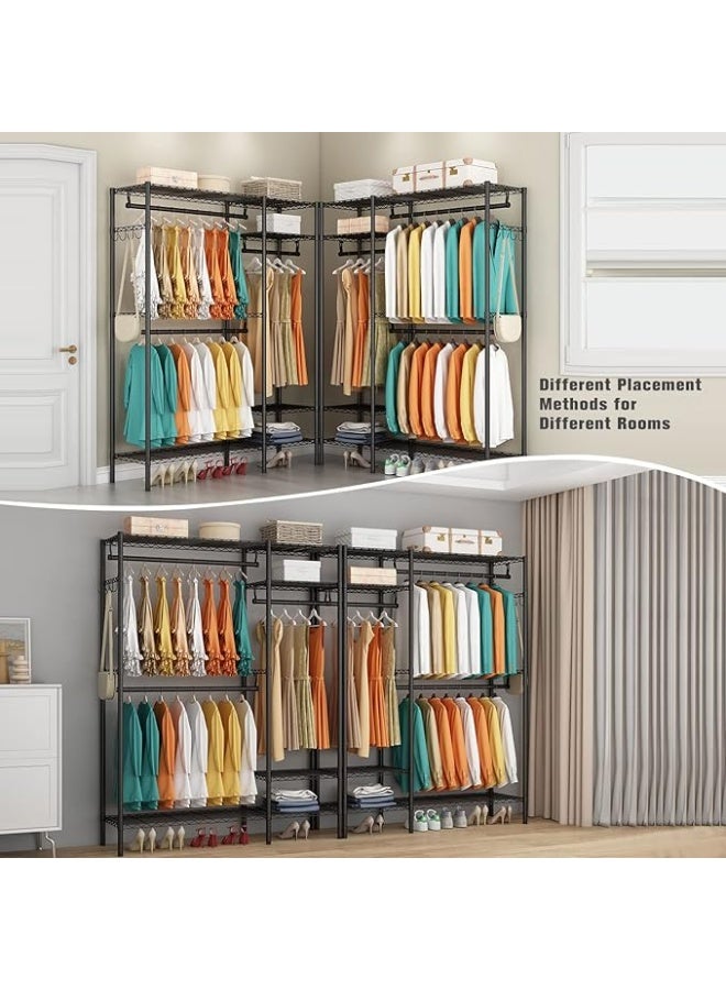 Forthcan Adjustable Metal Clothes Rack with Wheels, Multifunctional Wardrobe Organizer with Hanging Rods and Storage Shelves (Black, 114×42×194 cm) - Image 5