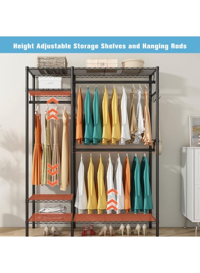 Forthcan Adjustable Metal Clothes Rack with Wheels, Multifunctional Wardrobe Organizer with Hanging Rods and Storage Shelves (Black, 114×42×194 cm) - Image 2