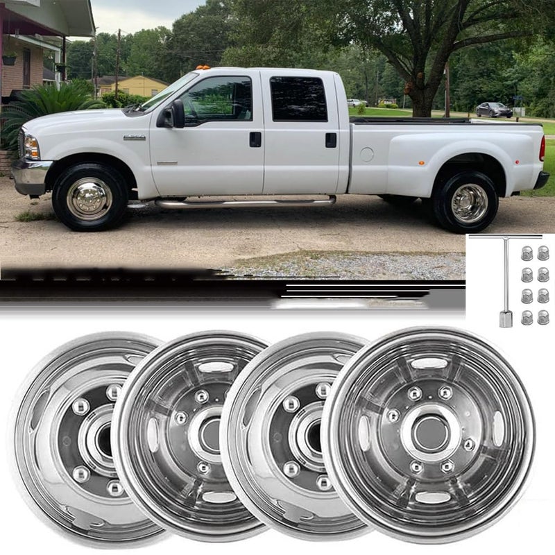 BOOGADEE Set of 2 Rear 2 Front 17inch Polished Stainless Steel Dually Wheel Simulators Bolt On Wheel Covers 8 Lug Hubcaps Fit for 20052025 Ford F350 Super Duty 2WD4WD C17A8