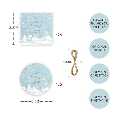 FORSHEEP 50pcs Snowflake Thank You Tags Winter Wonderland Gift Tag with String for First Birthday Party Round Thank You Paper Tags for Snowflake BirthdayGender Reveal Party Favor - Image 5