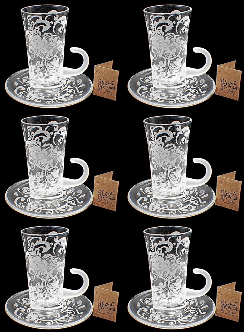 كودو آرتس طقم فناجين شاي مع صحن زجاج 6 قطع - Image 1