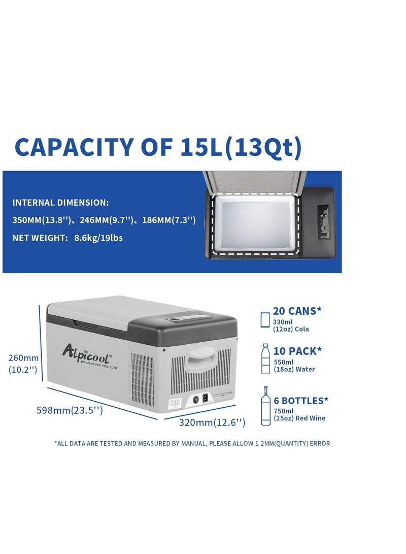 Alpicool C15 Car Pickup Refrigerator 12V 15L, Quiet Portable Mini Refrigerator for Camping, Car, Truck, Boat, Electric Cooler Box for Driving, Travel, Picnic and Land. - Image 3