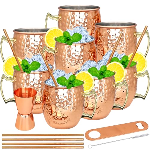 LINALL Moscow Mule Copper Mugs- Set of 8 Copper Plated Stainless Steel Mug 18oz, for Chilled Drinks (8 pcs) - Image 1