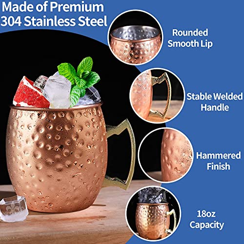 LINALL Moscow Mule Copper Mugs- Set of 8 Copper Plated Stainless Steel Mug 18oz, for Chilled Drinks (8 pcs) - Image 4