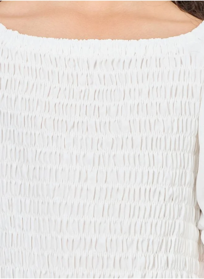 Styli Smocked Crop Top with Puff Sleeves