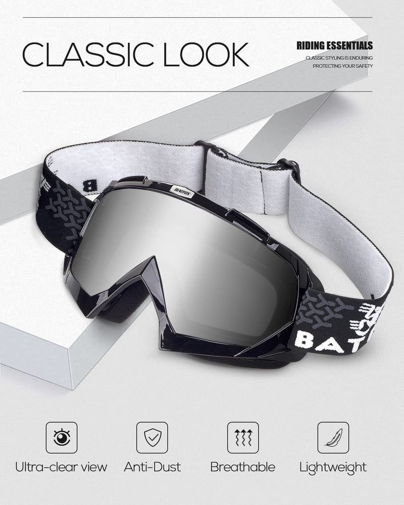 BATFOX Dirt Bike ATV Goggles Motorcycle Gear Riding Motocross Dirtbike 4-Wheeler MX DH Accessories Goggles Glasses for Men Women Youth UV400 Protection Dust-proof Anti-Slip Strap - Image 2