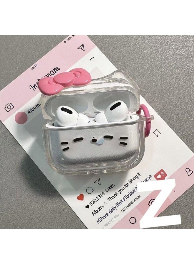 ELVRLA Transparent Clear Earphone Case for AirPods 4, Cute Lovely Cat Face Soft TPU Silicone Case, Kitty Ear AirPods 4 Cover Protective Skin Shockproof Protector for iPod Earbuds -Sleeping Bowknot Cat - Image 4