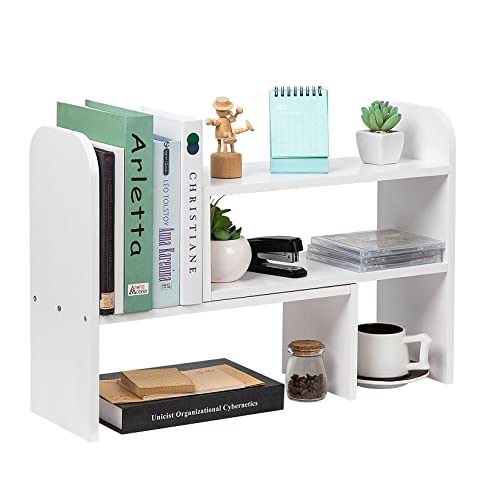 VERGOODR Desktop Adjustable Natural Wood Book Shelf Organizer Office Storage Rack Display Stand Caddy Set Expandable Desk Organizer White - Image 1