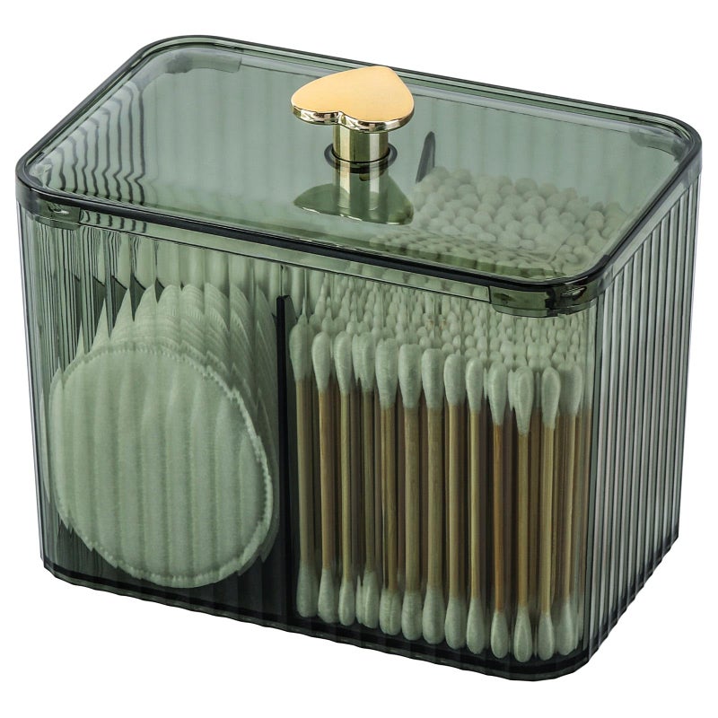 Tbestmax Qtip Holder Dispenser 3-Section Clear Cotton Swab/Pad/Ball Holder Container 3 Grids Bathroom Organizer Jar Cosmetics Storage for Vanity(Green) - Image 1
